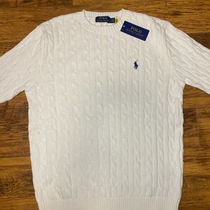 Ralph Lauren White Cable Knit Crewneck Sweater